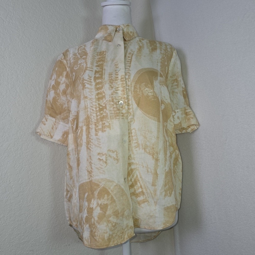 Acne Studios Patia Currency Shirt PSS13 – Beige Graphic Linen Blend – Medium
